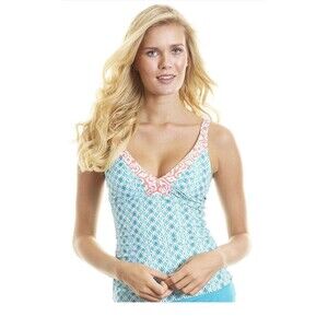CABANA LIFE Tankini Top UPF50+ Coral Seas Size S Blue V Neck